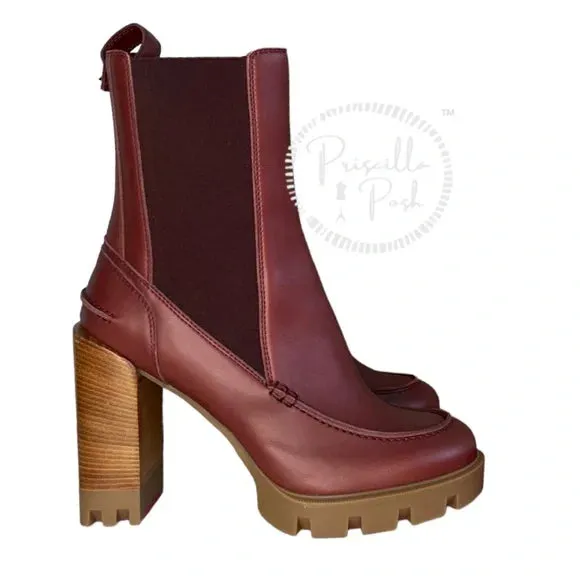NWB Christian Louboutin Glory Leather Red Sole Chelsea Booties Chestnut Brown 40