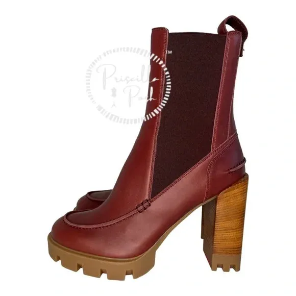 NWB Christian Louboutin Glory Leather Red Sole Chelsea Booties Chestnut Brown 40