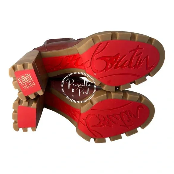 NWB Christian Louboutin Glory Leather Red Sole Chelsea Booties Chestnut Brown 40