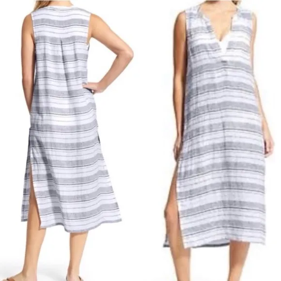 NWT Meditation Stripe Midi Coverup Linen Dress Medium