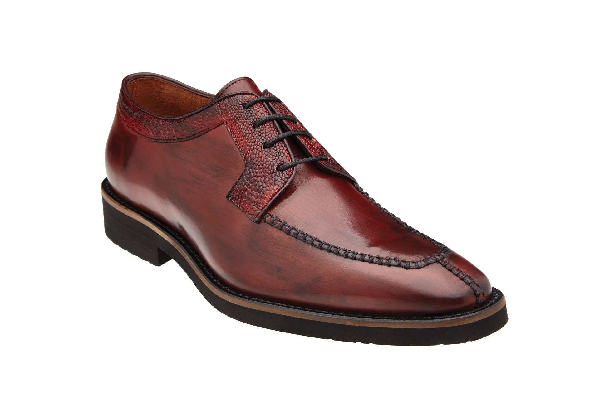 Ostrich and Italian Calf Split Toe Lace -Up with an Ultra Light Rubber Bottom - Wine