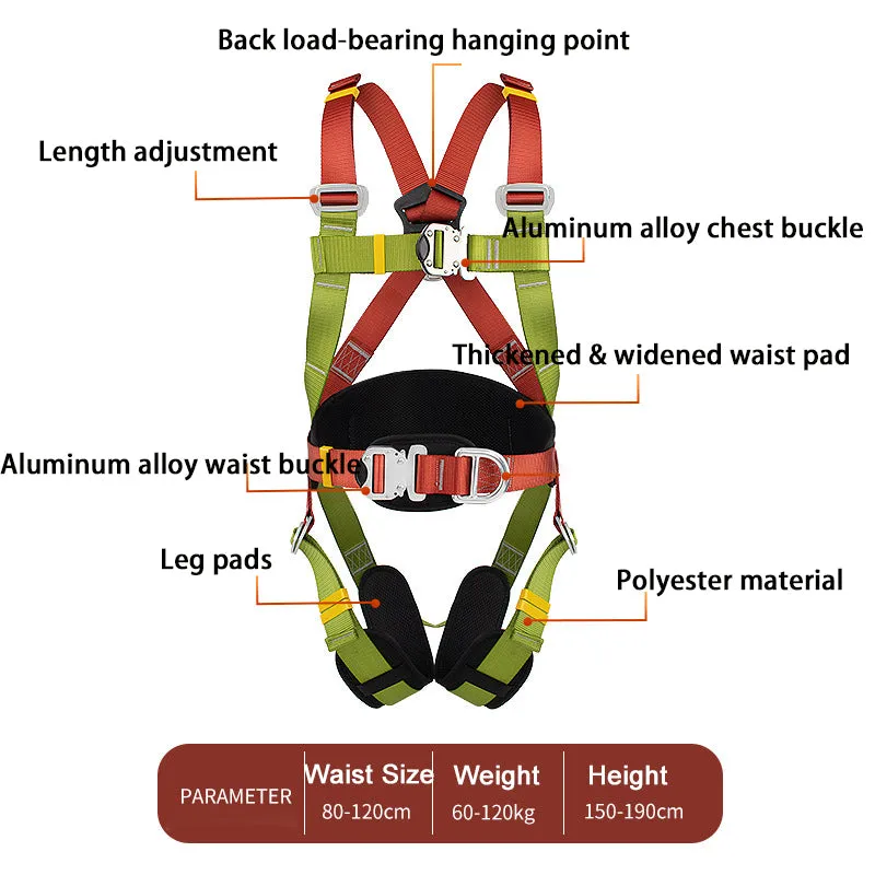 Outdoor Fall Protection Safety Harness Back Padded Internal Shock Absorbing Landyard Hook