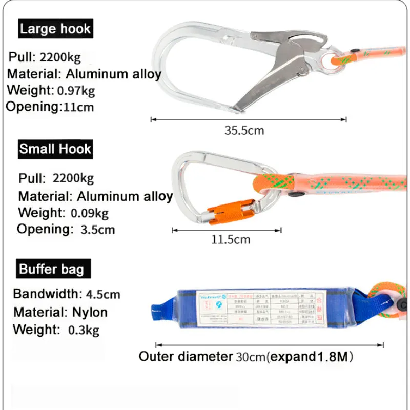 Outdoor Fall Protection Safety Harness Back Padded Internal Shock Absorbing Landyard Hook