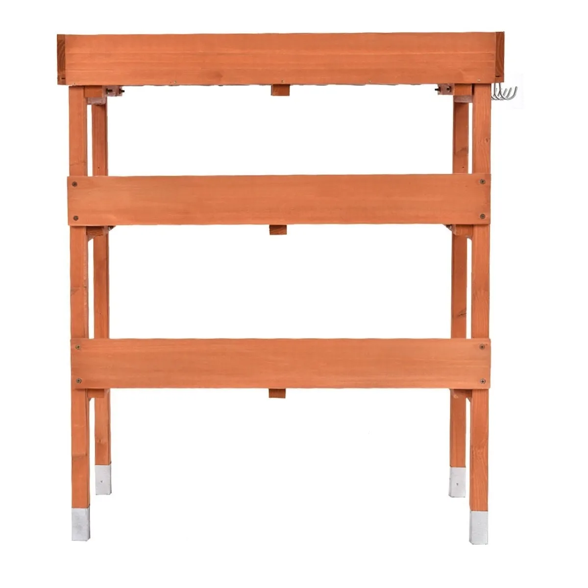 Outdoor Garden Wood Potting Bench Storage Shelf with Metal Top