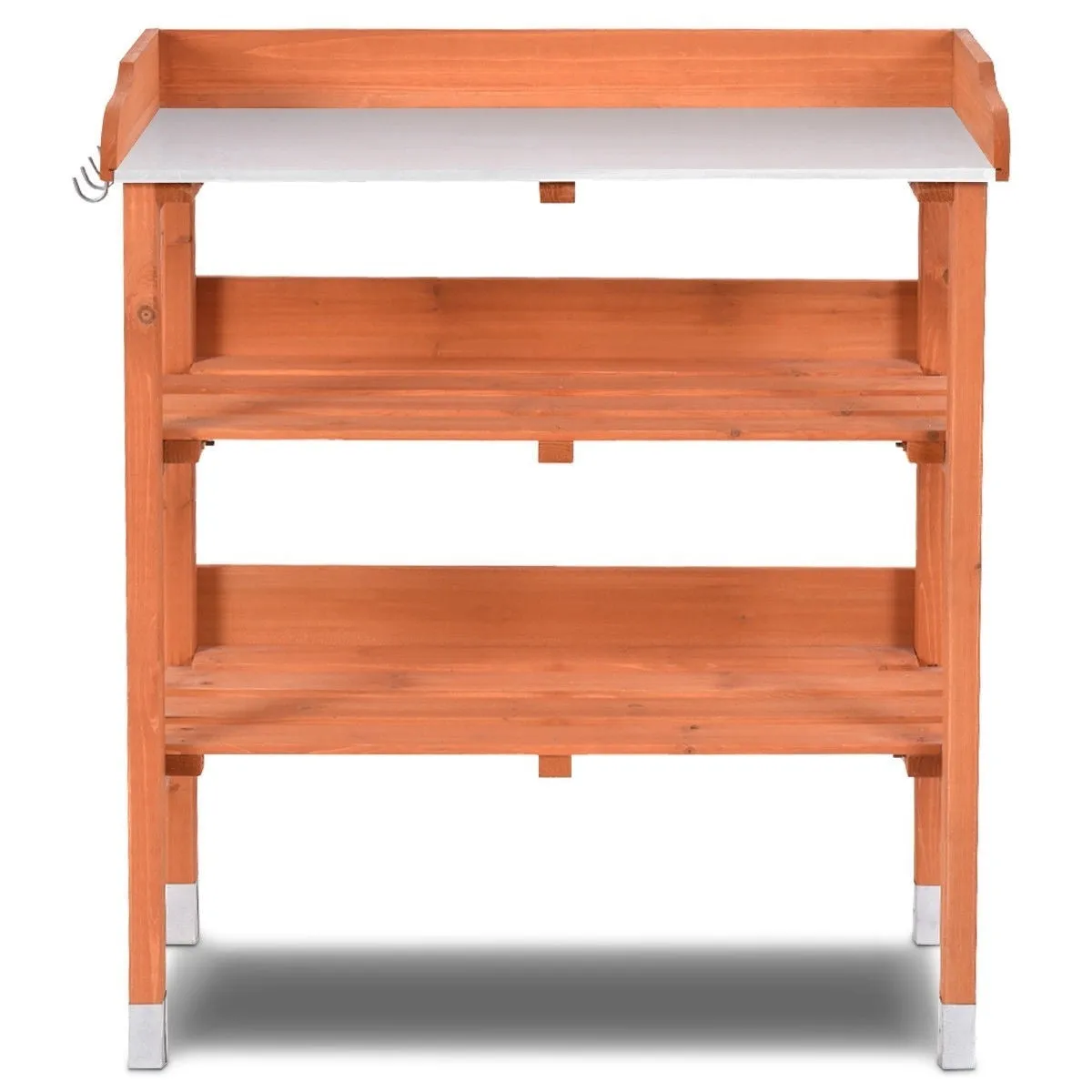 Outdoor Garden Wood Potting Bench Storage Shelf with Metal Top