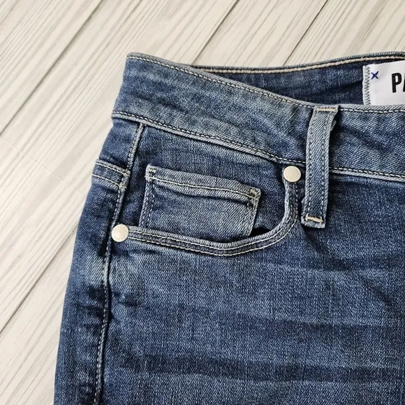 PAIGE Denim Hoxton Straight Cropped Ankle Jeans in Distressed Norfolk Blue Sz 25