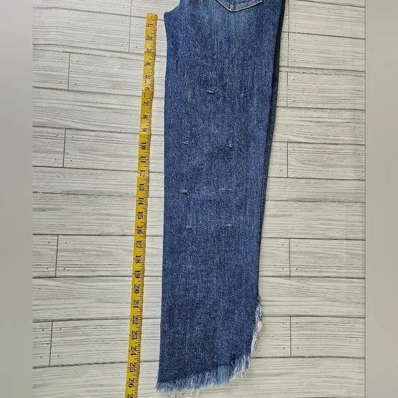 PAIGE Denim Hoxton Straight Cropped Ankle Jeans in Distressed Norfolk Blue Sz 25