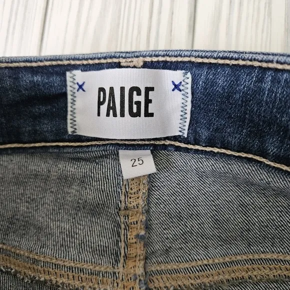 PAIGE Denim Hoxton Straight Cropped Ankle Jeans in Distressed Norfolk Blue Sz 25