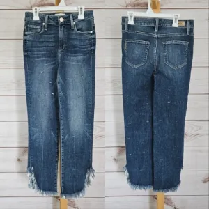 PAIGE Denim Hoxton Straight Cropped Ankle Jeans in Distressed Norfolk Blue Sz 25