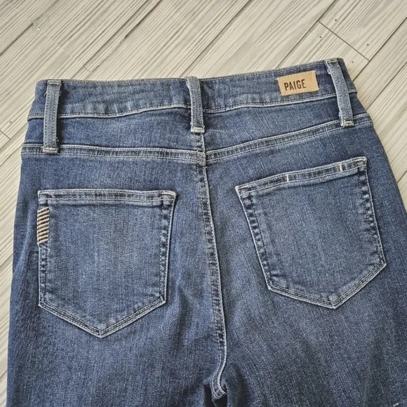 PAIGE Denim Hoxton Straight Cropped Ankle Jeans in Distressed Norfolk Blue Sz 25