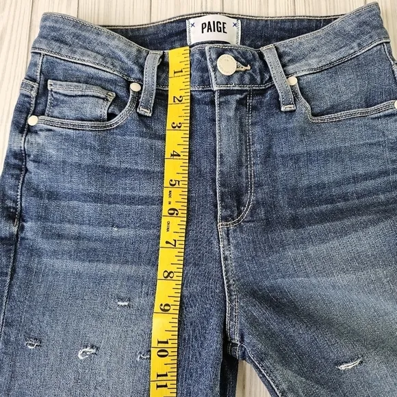 PAIGE Denim Hoxton Straight Cropped Ankle Jeans in Distressed Norfolk Blue Sz 25