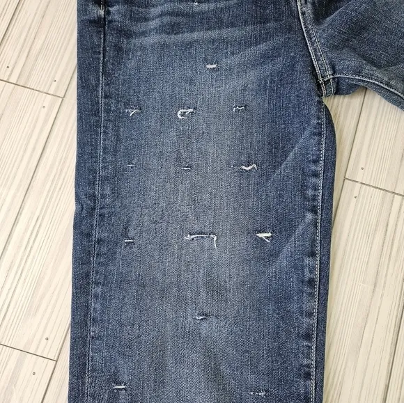 PAIGE Denim Hoxton Straight Cropped Ankle Jeans in Distressed Norfolk Blue Sz 25