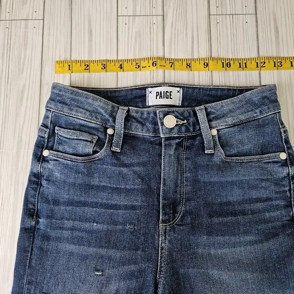 PAIGE Denim Hoxton Straight Cropped Ankle Jeans in Distressed Norfolk Blue Sz 25