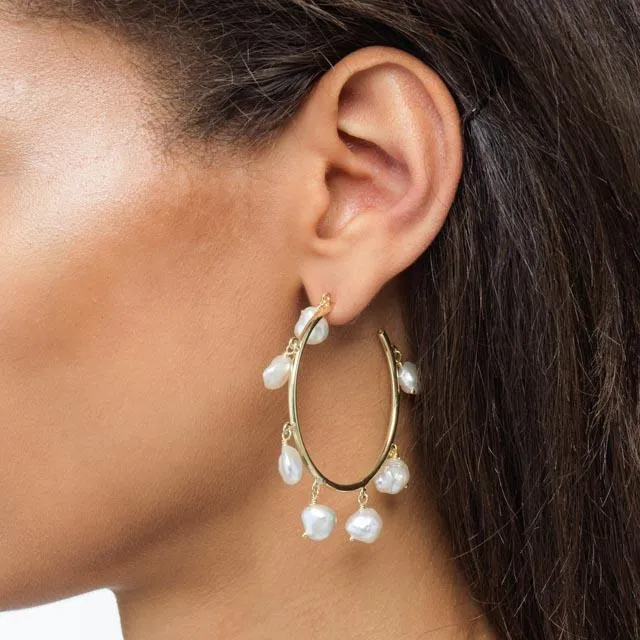 Pearl Pendant Hoop Earring