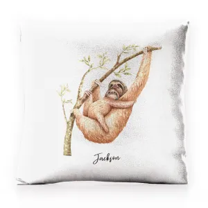 Personalised Glitter Cushion with Welcoming Text and Climbing Mum and Baby Sloths