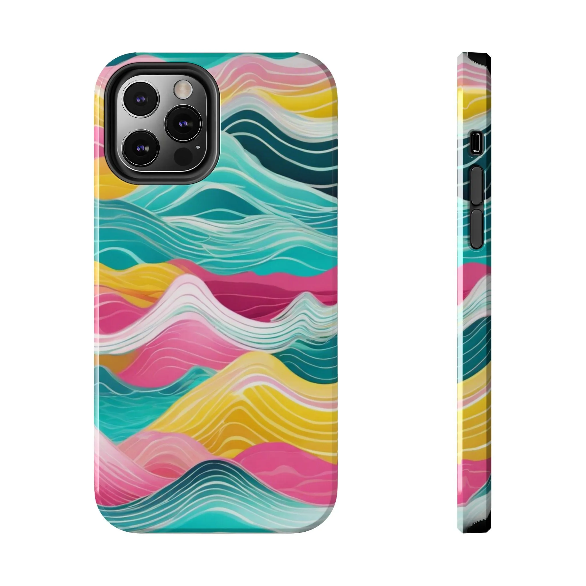 Pink Teal Ocean Waves Tough Phone Case