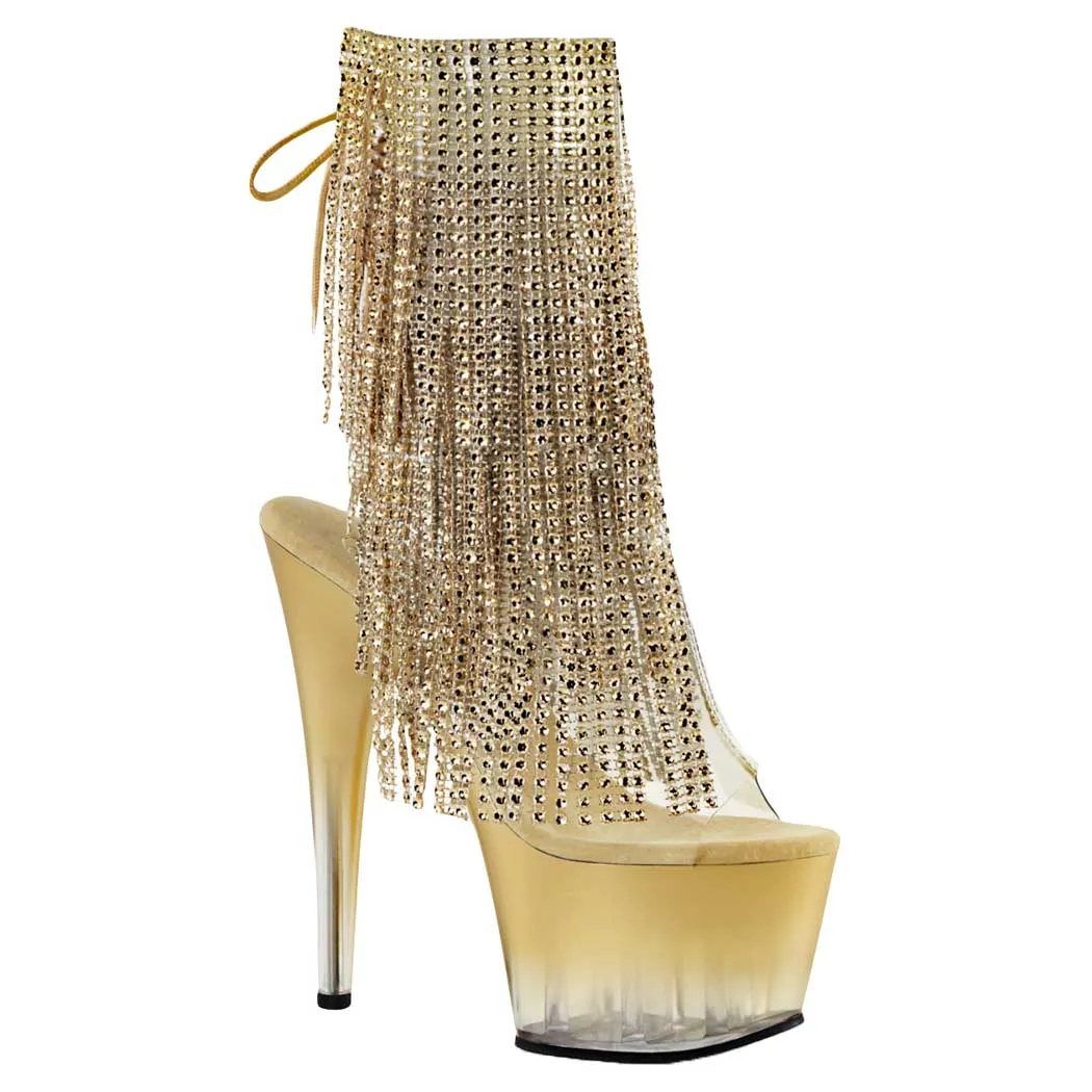Pleaser Shoes Adore 1017RSFT Open Toe/Heel Lace-Up Fringe Ankle Boot