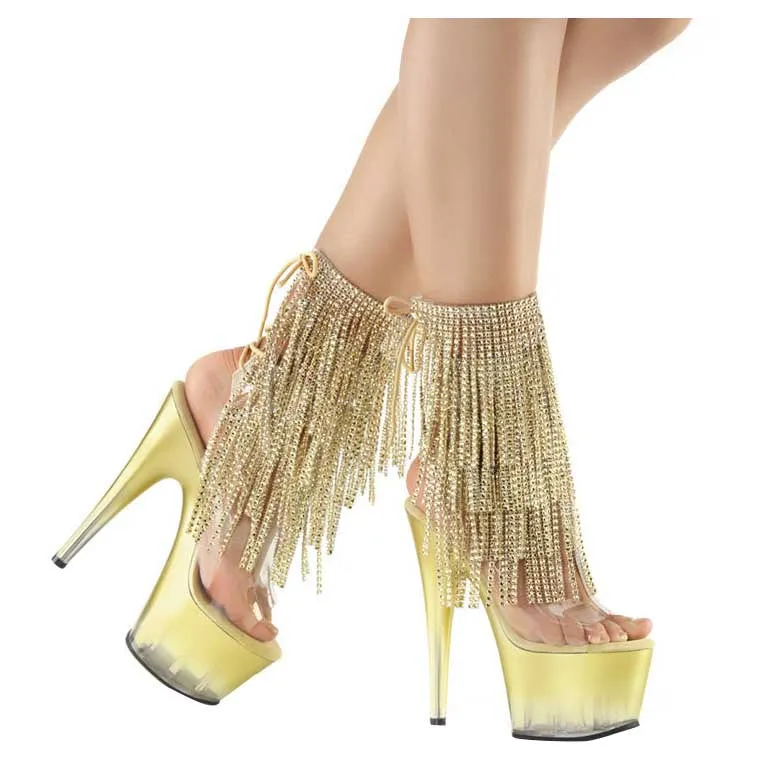 Pleaser Shoes Adore 1017RSFT Open Toe/Heel Lace-Up Fringe Ankle Boot