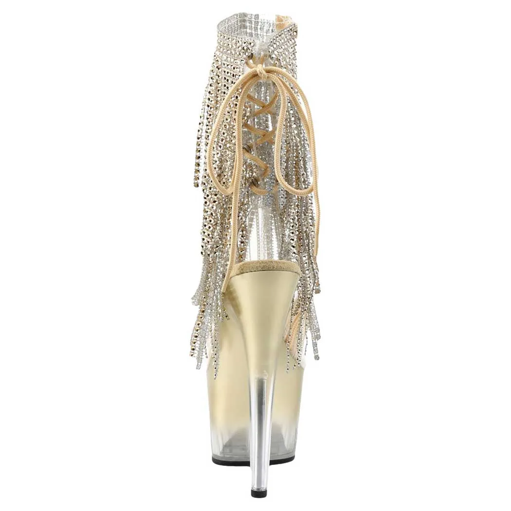Pleaser Shoes Adore 1017RSFT Open Toe/Heel Lace-Up Fringe Ankle Boot