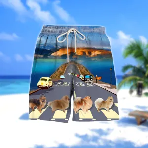 Pomeranian Cross the road- Men Hawaii Beach Shorts
