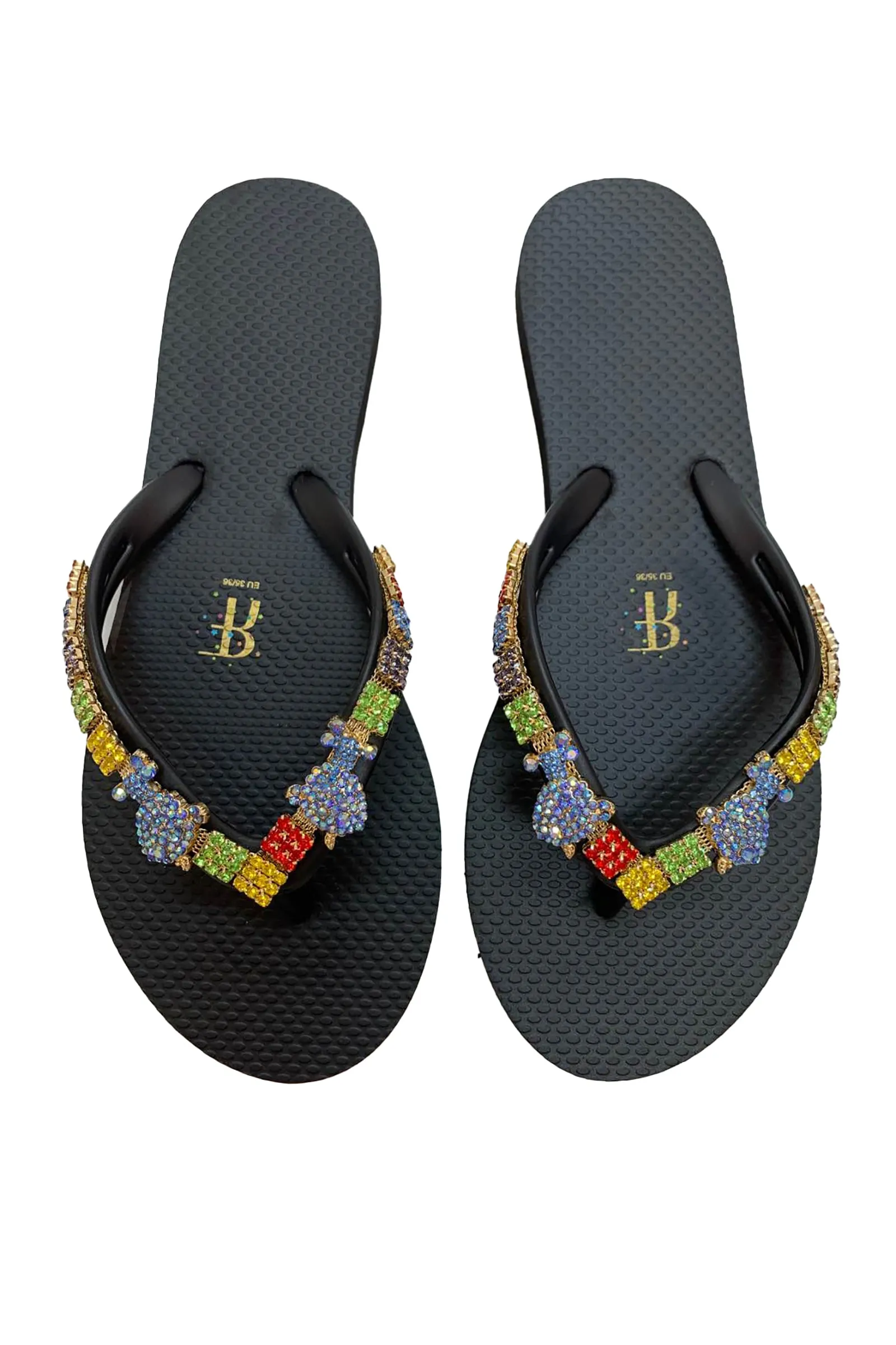 Poodle Rhinestone Black Flip Flop