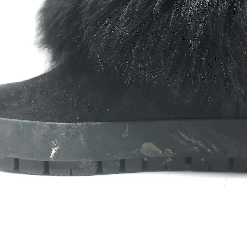 Prada Linea Rossa Fold-Over Shearling Boots Black Suede Size 35