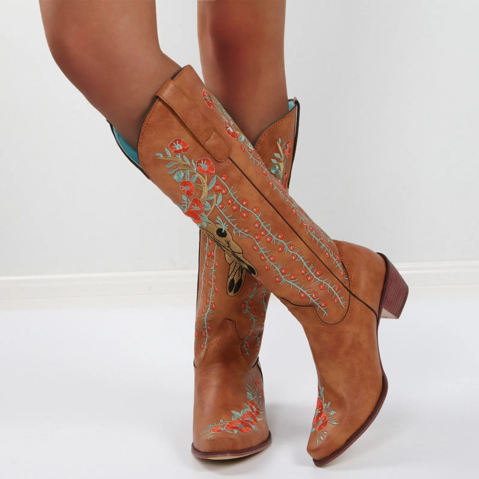 Prints Low Heels Motorcycle Riding Boots Shoes Ladies