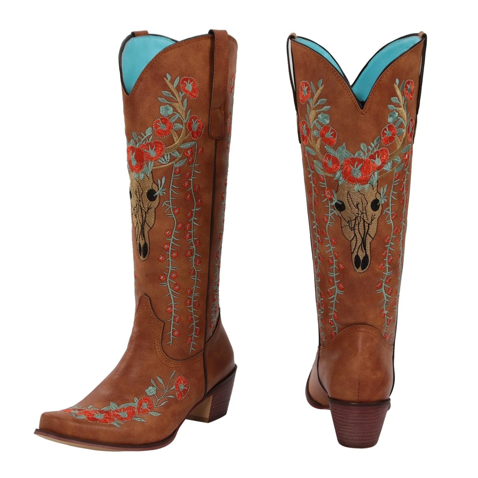 Prints Low Heels Motorcycle Riding Boots Shoes Ladies