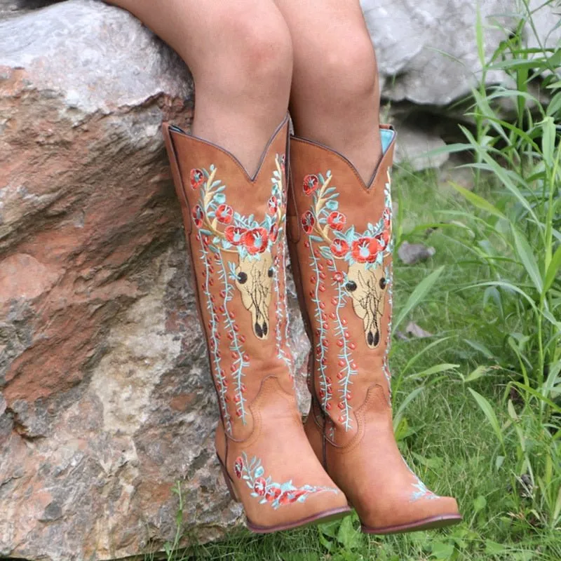 Prints Low Heels Motorcycle Riding Boots Shoes Ladies