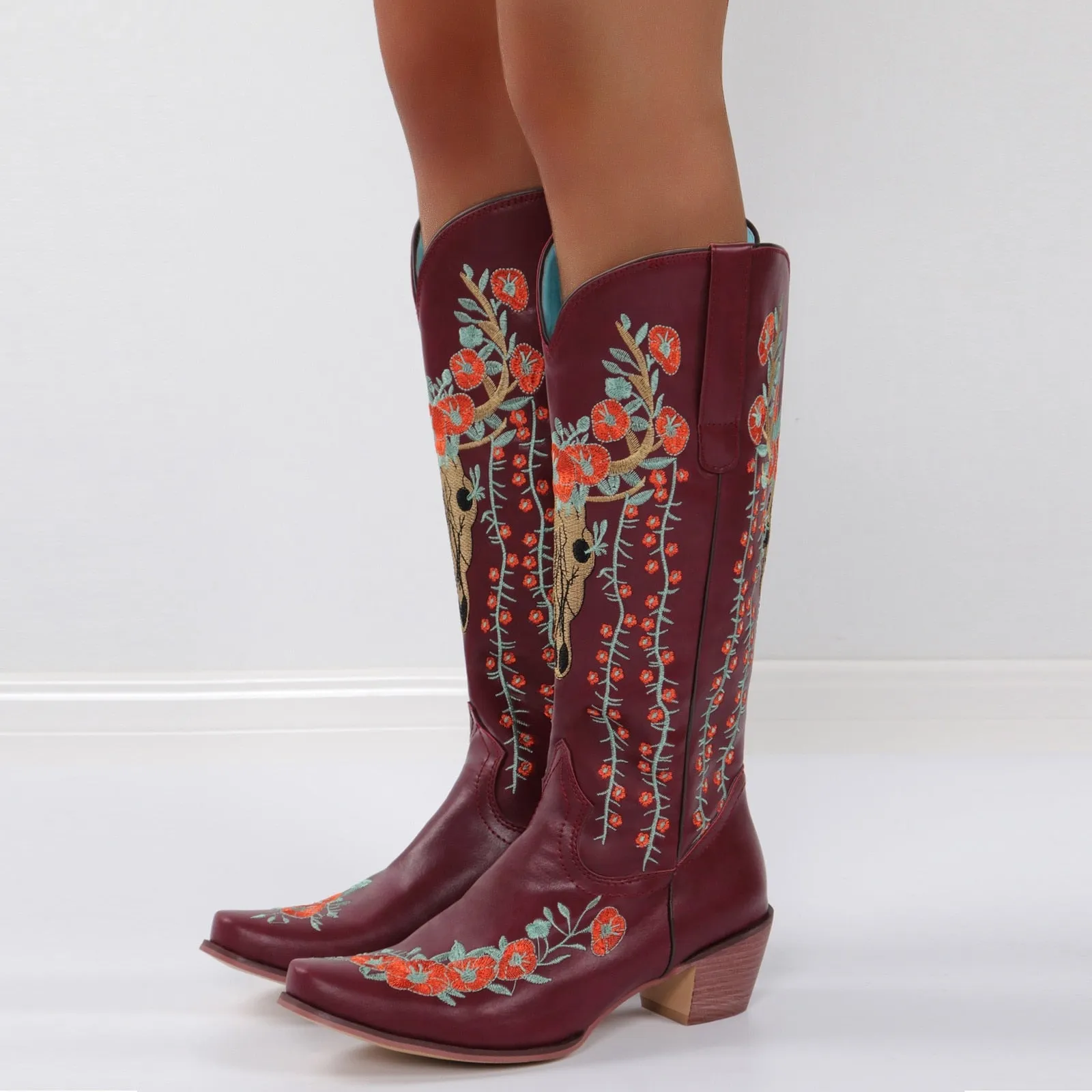 Prints Low Heels Motorcycle Riding Boots Shoes Ladies