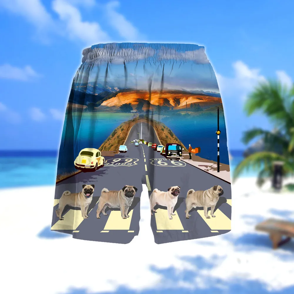 Pug Cross the road- Men Hawaii Beach Shorts