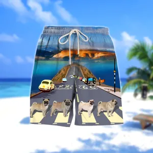 Pug Cross the road- Men Hawaii Beach Shorts