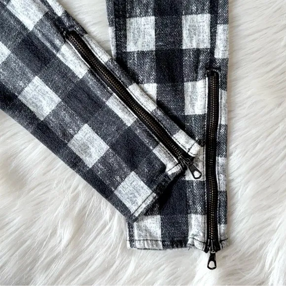 Rag &amp; Bone Buffalo Plaid Moto Zipper Flannel Full Length Skinny Jeans Pants 26