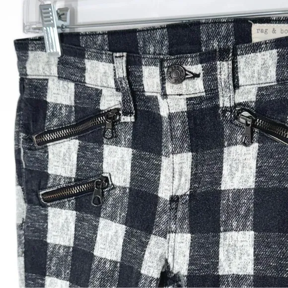 Rag &amp; Bone Buffalo Plaid Moto Zipper Flannel Full Length Skinny Jeans Pants 26