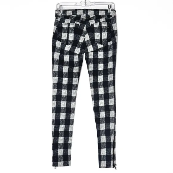 Rag &amp; Bone Buffalo Plaid Moto Zipper Flannel Full Length Skinny Jeans Pants 26