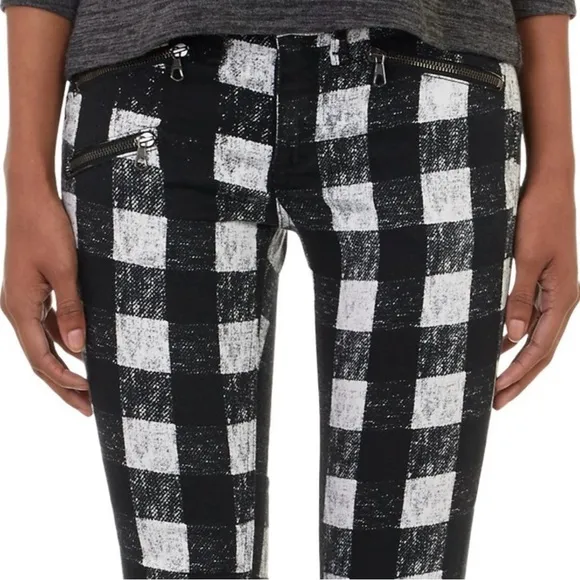 Rag &amp; Bone Buffalo Plaid Moto Zipper Flannel Full Length Skinny Jeans Pants 26