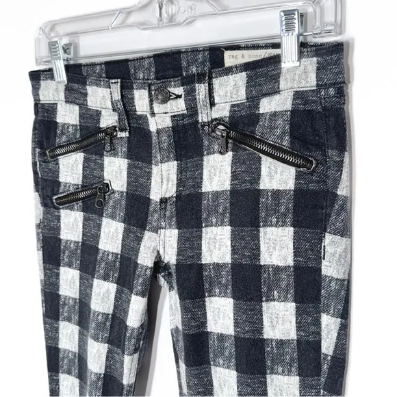Rag &amp; Bone Buffalo Plaid Moto Zipper Flannel Full Length Skinny Jeans Pants 26