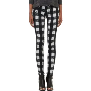 Rag &amp; Bone Buffalo Plaid Moto Zipper Flannel Full Length Skinny Jeans Pants 26
