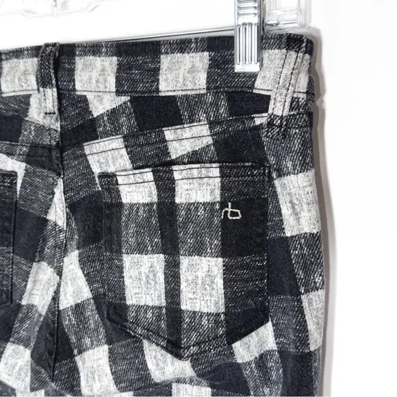 Rag &amp; Bone Buffalo Plaid Moto Zipper Flannel Full Length Skinny Jeans Pants 26