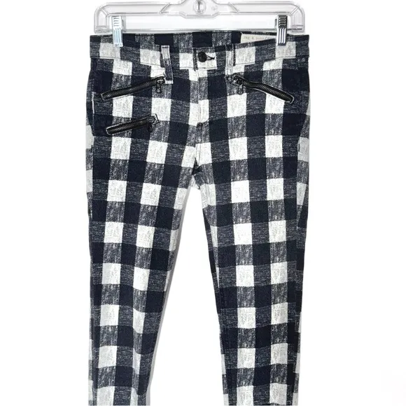 Rag &amp; Bone Buffalo Plaid Moto Zipper Flannel Full Length Skinny Jeans Pants 26
