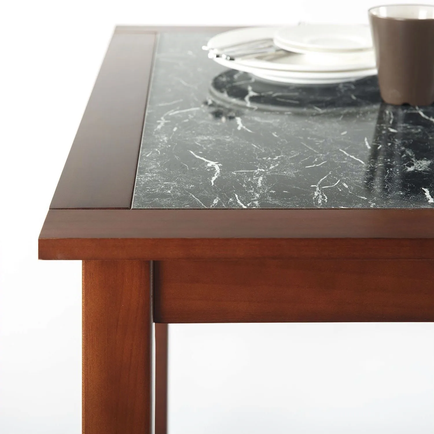 Rectangular 48 x 36 inch Brown Wood Dining Table with Faux Marble Top