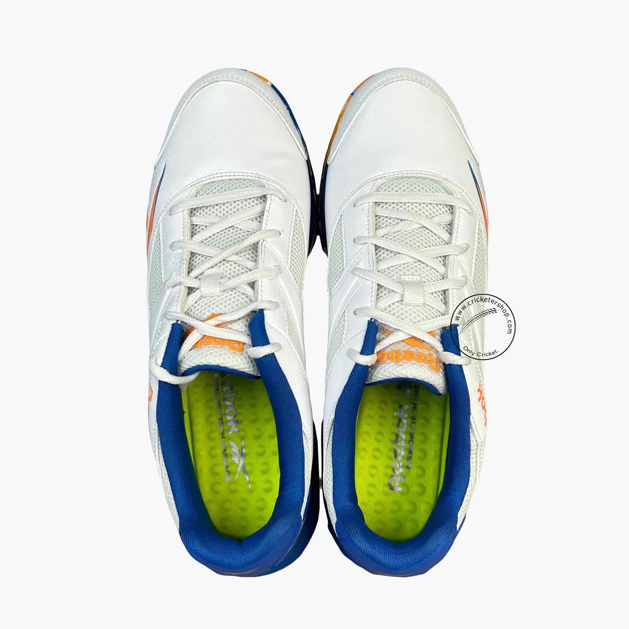 Reebok Re-Volve Tech Cricket Rubber Shoes White /Shocking Orange /Vector Blue Size