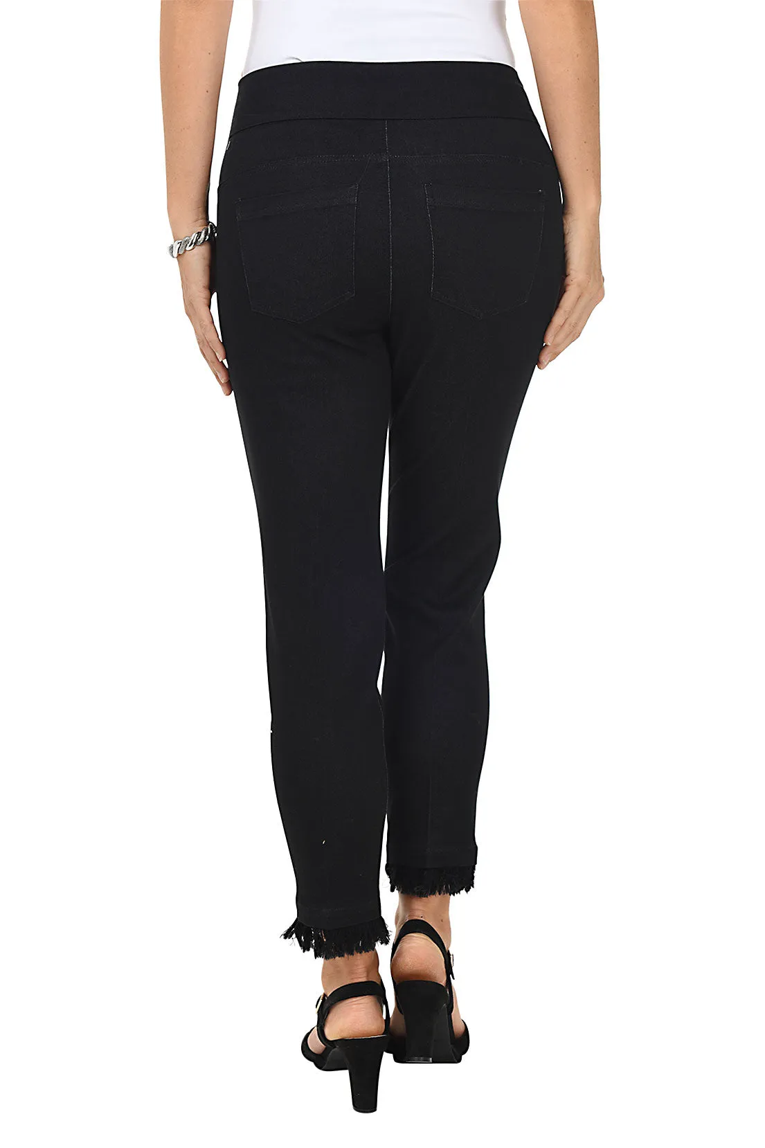 Rhinestone Heart Frayed Denim Ankle Pant