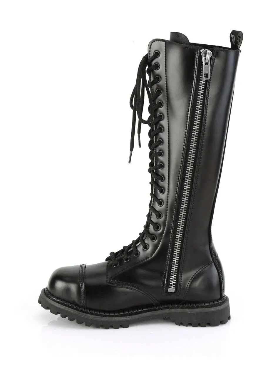 RIOT-20 Black Leather Knee Boot