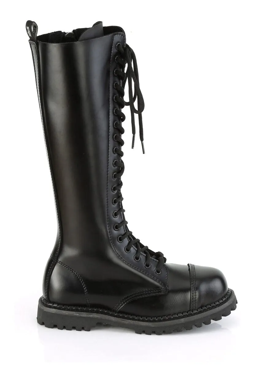 RIOT-20 Black Leather Knee Boot