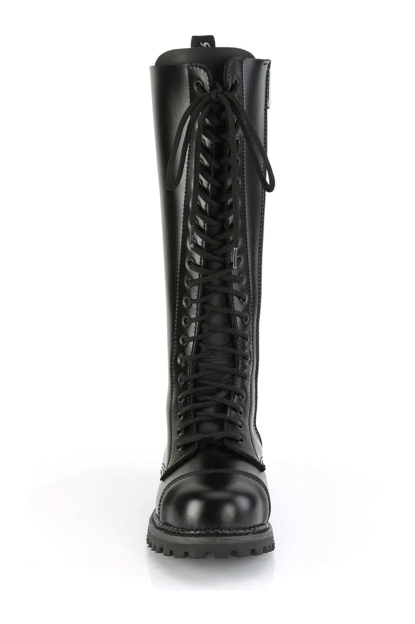 RIOT-20 Black Leather Knee Boot