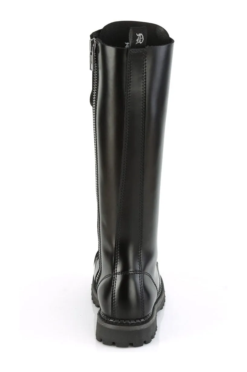 RIOT-20 Black Leather Knee Boot