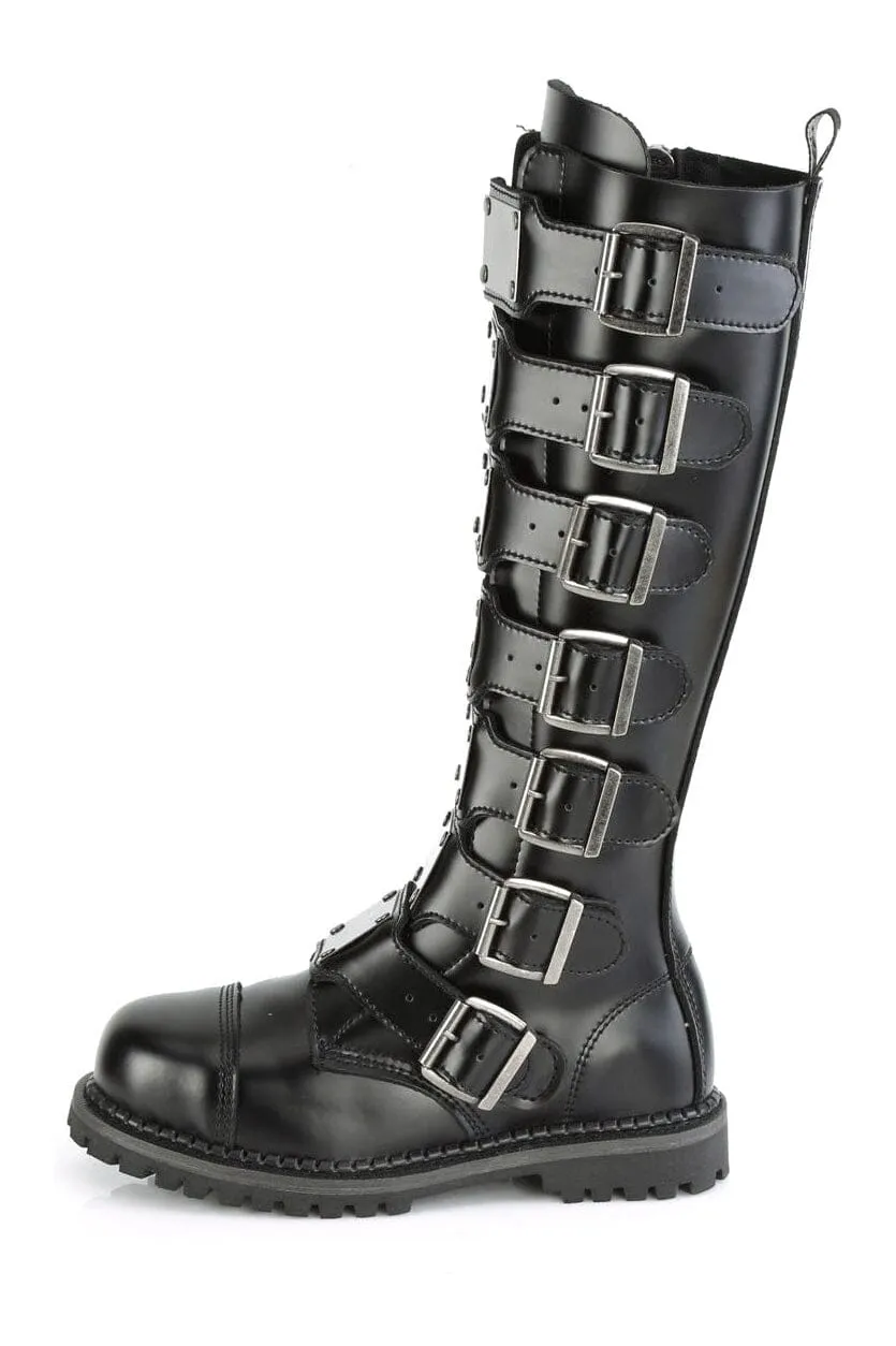RIOT-21MP Black Leather Knee Boot