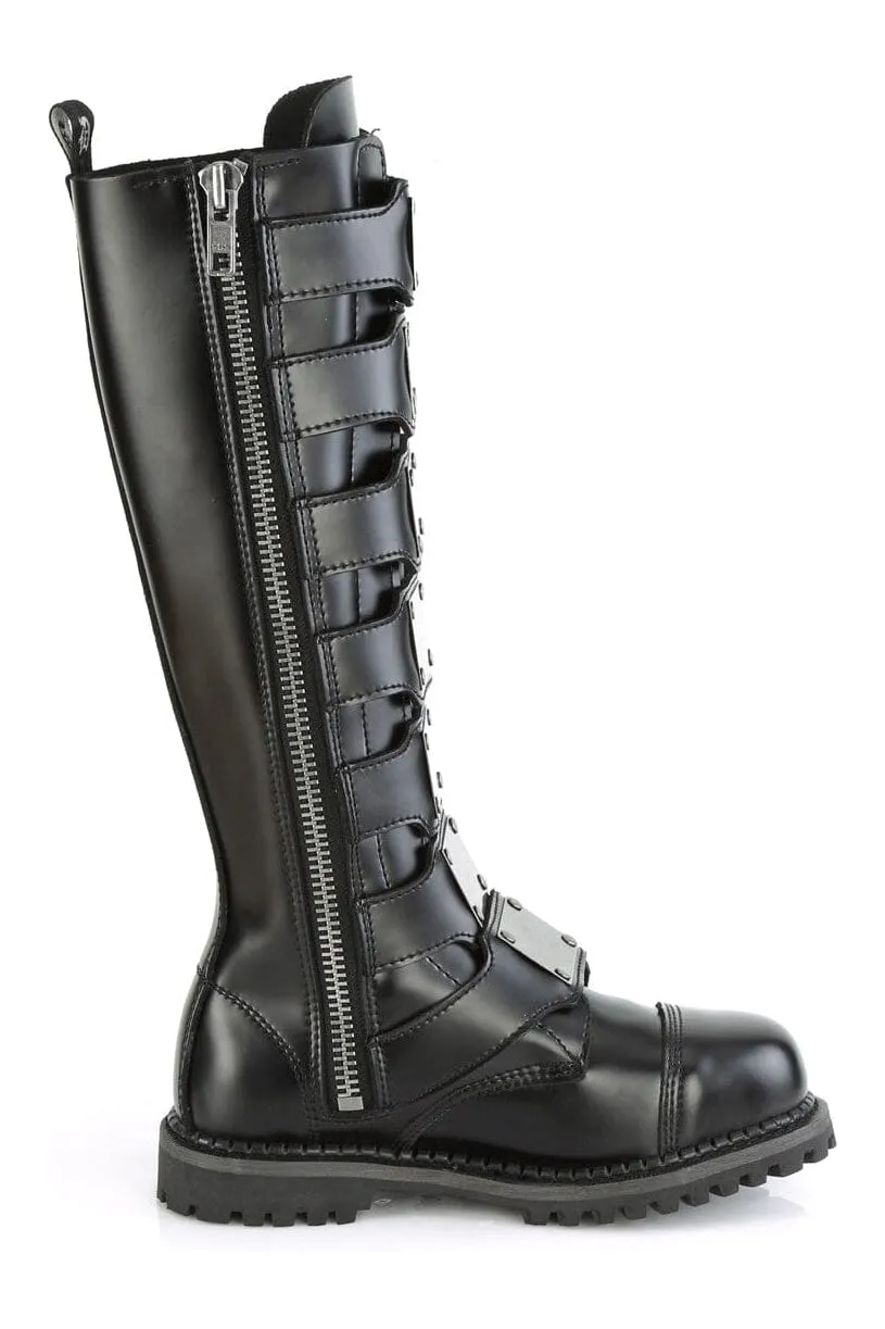 RIOT-21MP Black Leather Knee Boot