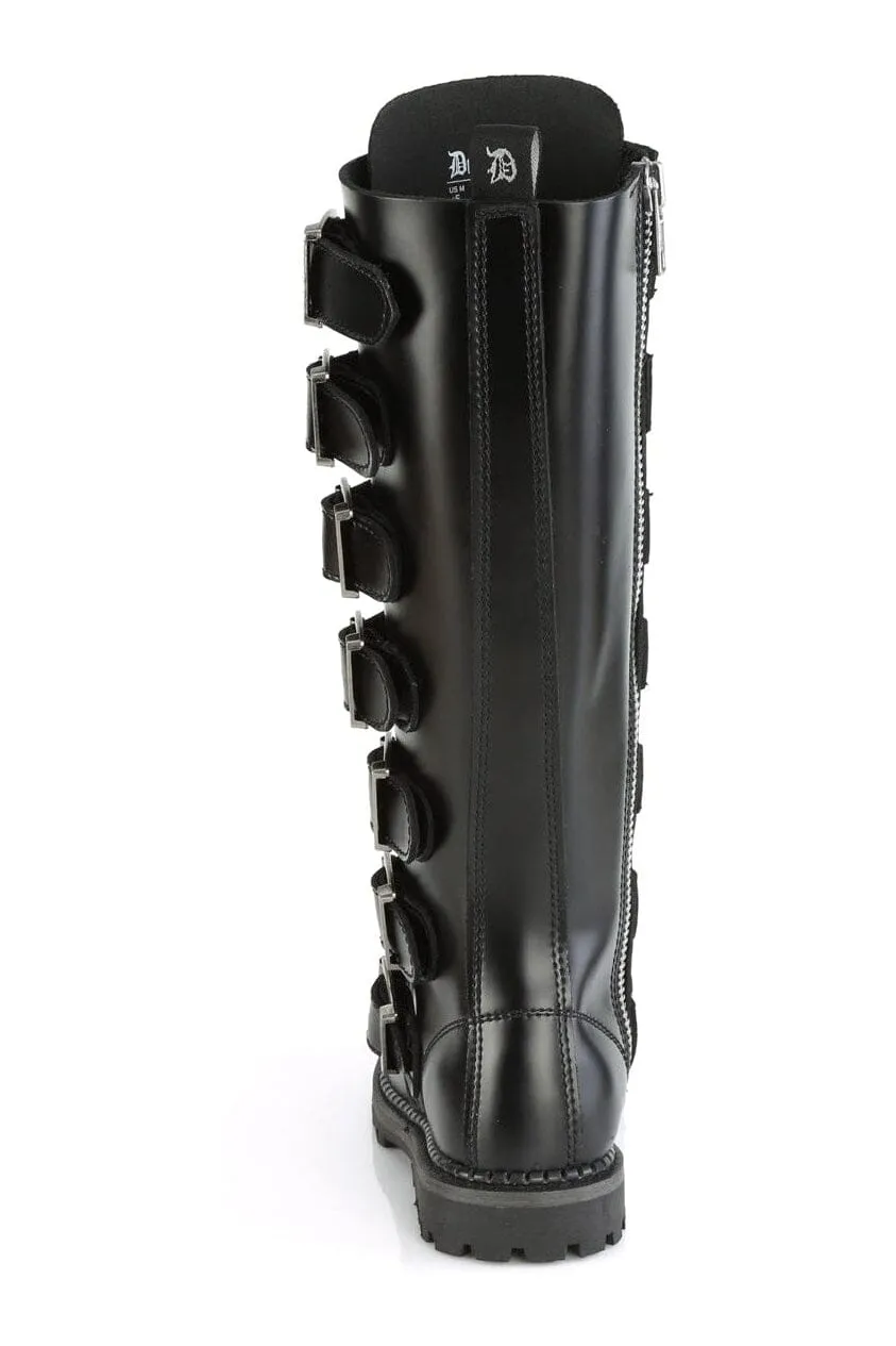 RIOT-21MP Black Leather Knee Boot